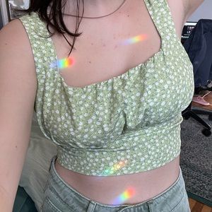 Green Floral Milkmaid Sleeveless Top